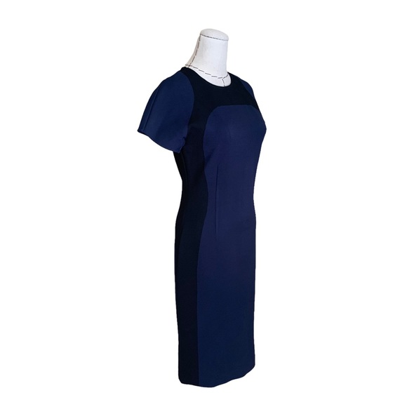 St. John Color Block Knit Fitted Sheath Dress Navy & Black sz 2 - Picture 7 of 8